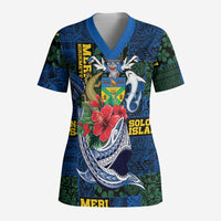 Solomon Islands Meri Kirihimete Scrub Top Funny Santa Riding Shark - Polynesian Pride