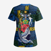 Solomon Islands Meri Kirihimete Scrub Top Funny Santa Riding Shark - Polynesian Pride