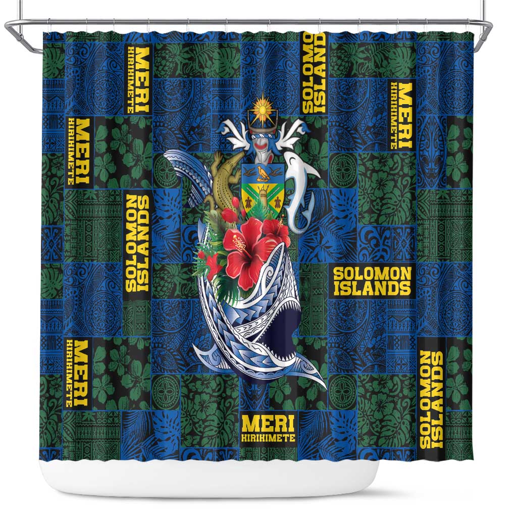 Solomon Islands Meri Kirihimete Shower Curtain Funny Santa Riding Shark - Polynesian Pride