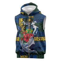 Solomon Islands Meri Kirihimete Sleeveless Zip Hoodie Funny Santa Riding Shark - Polynesian Pride