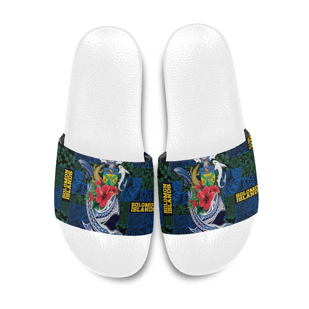 Solomon Islands Meri Kirihimete Slide Sandals Funny Santa Riding Shark - Polynesian Pride