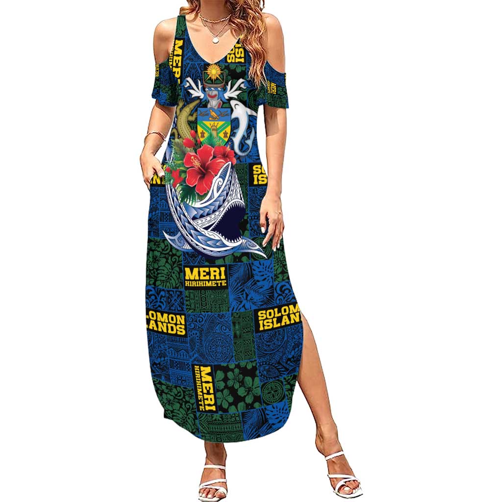Solomon Islands Meri Kirihimete Summer Maxi Dress Funny Santa Riding Shark - Polynesian Pride