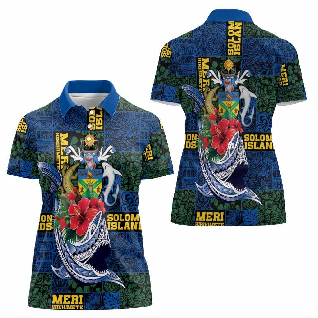 Solomon Islands Meri Kirihimete Women Polo Shirt Funny Santa Riding Shark - Polynesian Pride