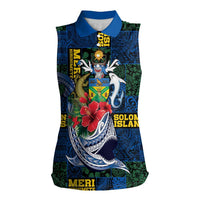 Solomon Islands Meri Kirihimete Women Sleeveless Polo Shirt Funny Santa Riding Shark - Polynesian Pride
