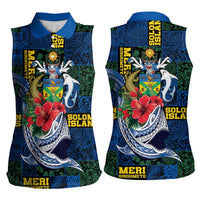 Solomon Islands Meri Kirihimete Women Sleeveless Polo Shirt Funny Santa Riding Shark - Polynesian Pride