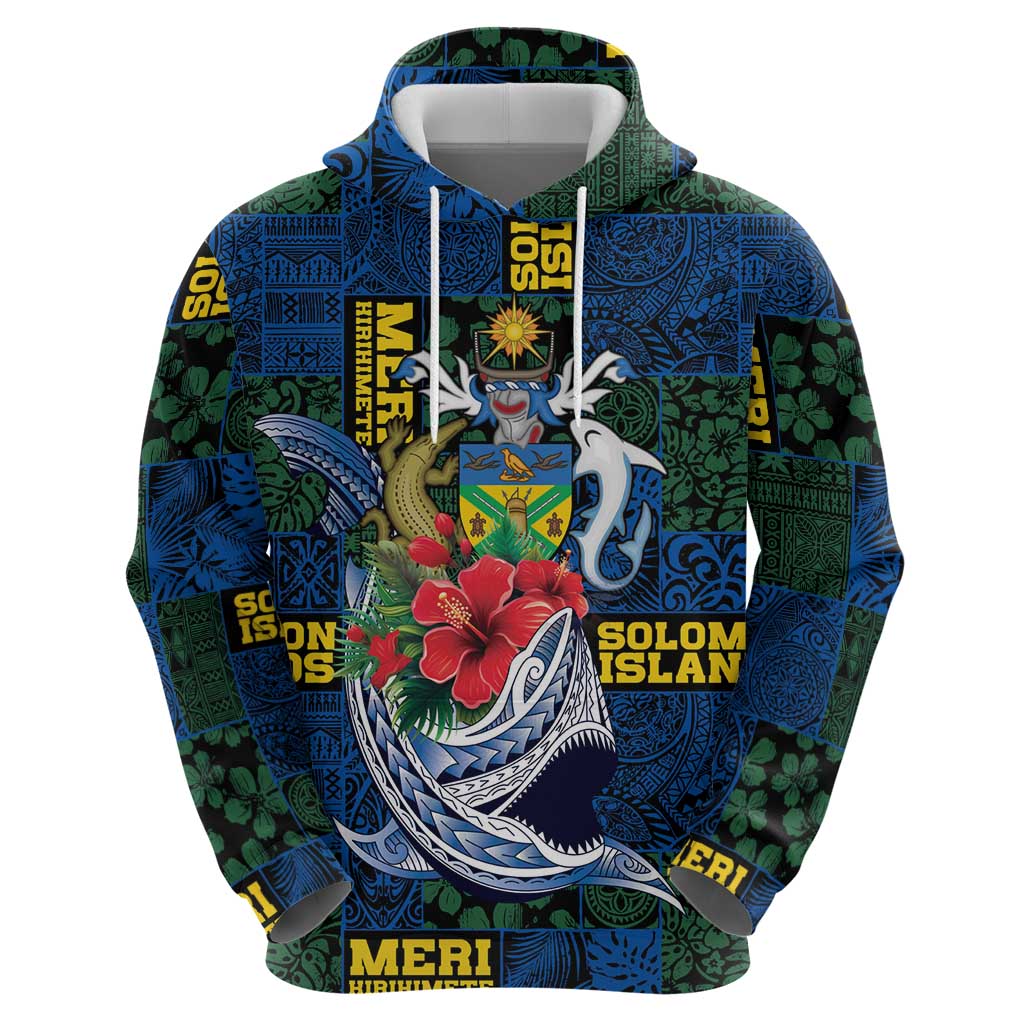 Solomon Islands Meri Kirihimete Zip Hoodie Funny Santa Riding Shark - Polynesian Pride