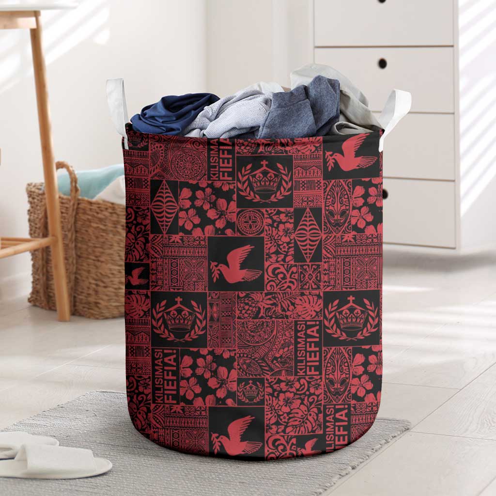 Black Tonga Kilisimasi Fiefia Laundry Basket Pacific Patchwork Xmas Vibes - Polynesian Pride
