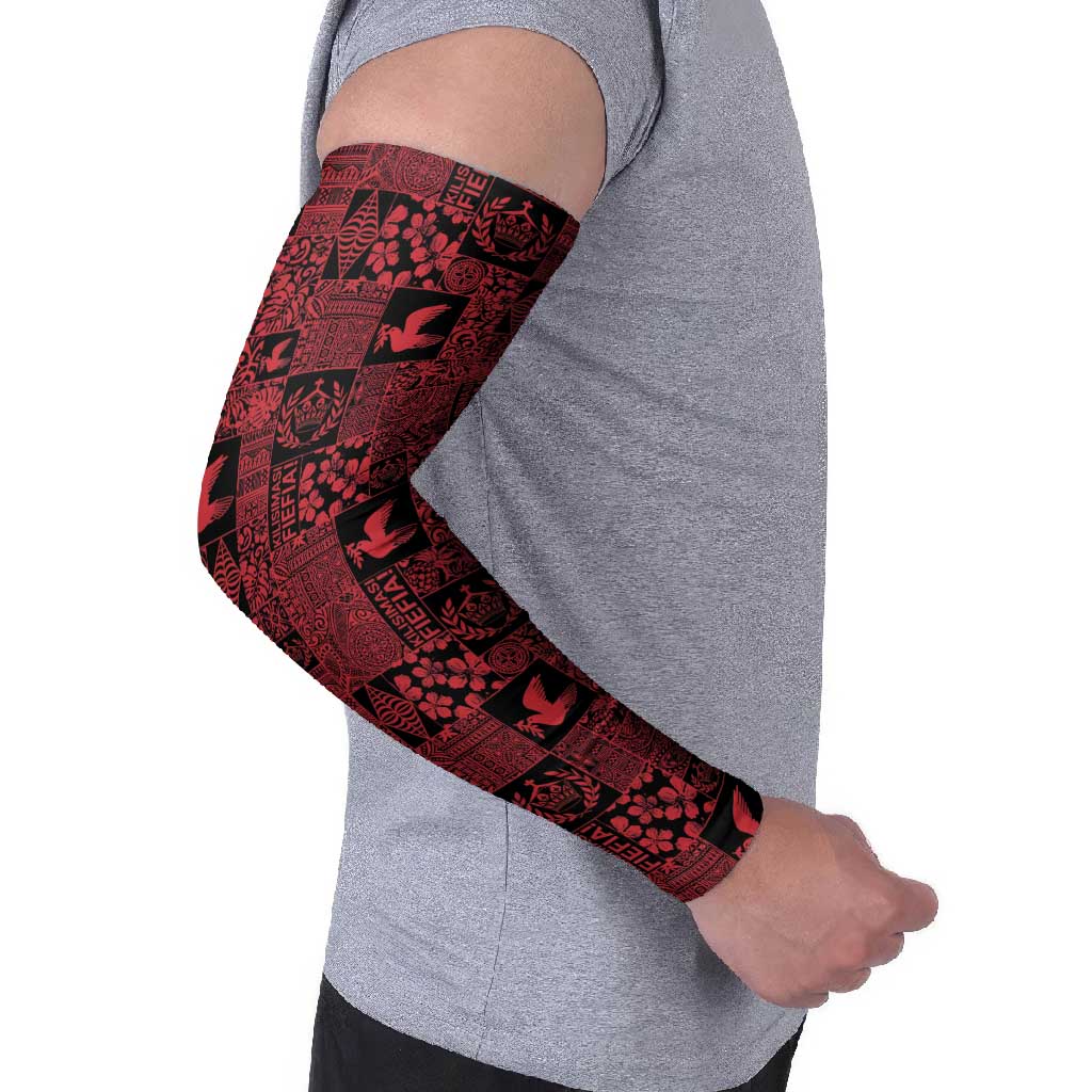 Black Tonga Kilisimasi Fiefia Arm Sleeves Pacific Patchwork Xmas Vibes - Polynesian Pride