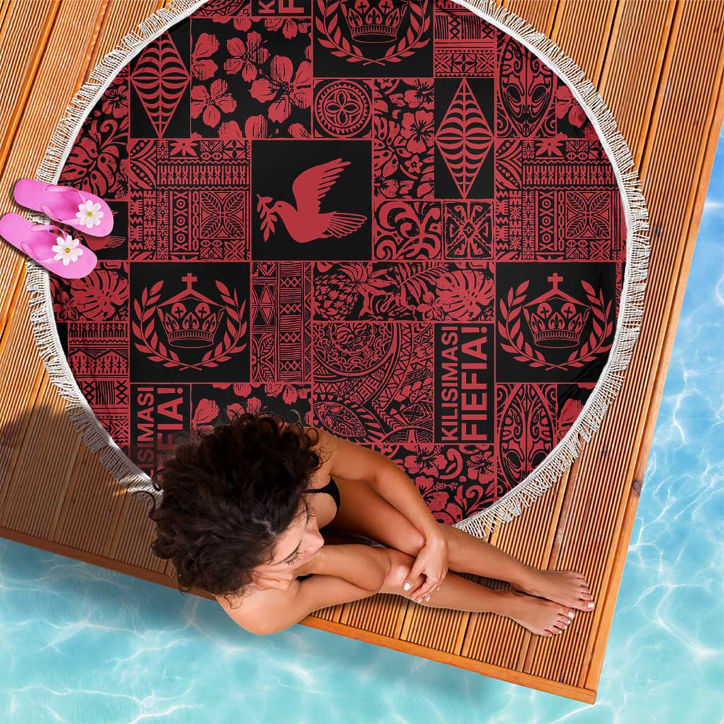 Black Tonga Kilisimasi Fiefia Beach Blanket Pacific Patchwork Xmas Vibes - Polynesian Pride