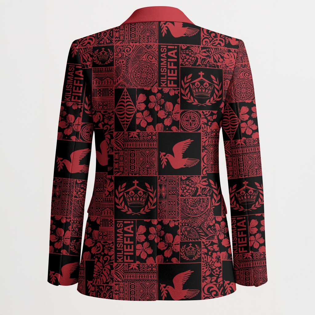 Black Tonga Kilisimasi Fiefia Blazer Pacific Patchwork Xmas Vibes - Polynesian Pride