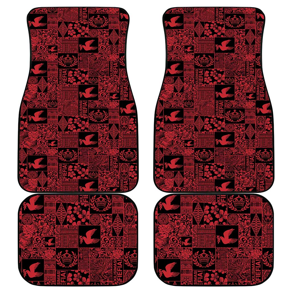 Black Tonga Kilisimasi Fiefia Car Mats Pacific Patchwork Xmas Vibes - Polynesian Pride
