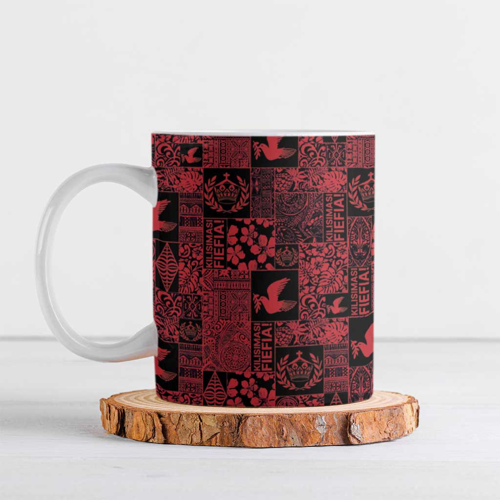 Black Tonga Kilisimasi Fiefia Ceramic Mug Pacific Patchwork Xmas Vibes - Polynesian Pride