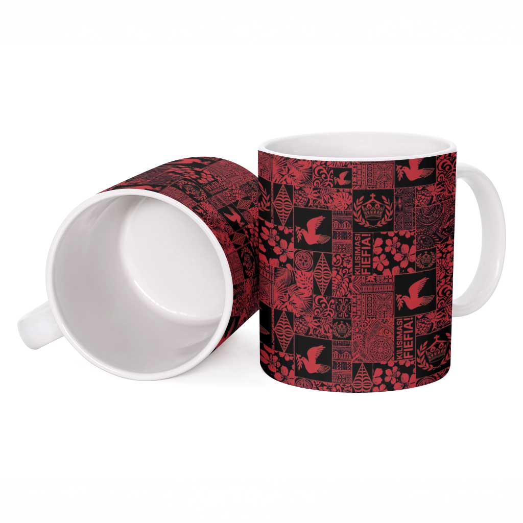 Black Tonga Kilisimasi Fiefia Ceramic Mug Pacific Patchwork Xmas Vibes - Polynesian Pride