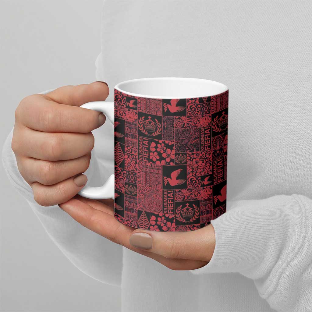 Black Tonga Kilisimasi Fiefia Ceramic Mug Pacific Patchwork Xmas Vibes - Polynesian Pride