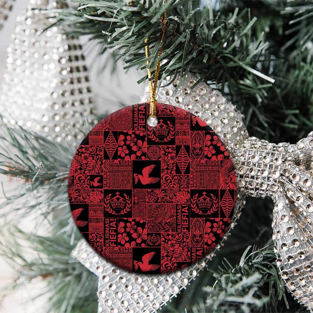 Black Tonga Kilisimasi Fiefia Ceramic Ornament Pacific Patchwork Xmas Vibes - Polynesian Pride