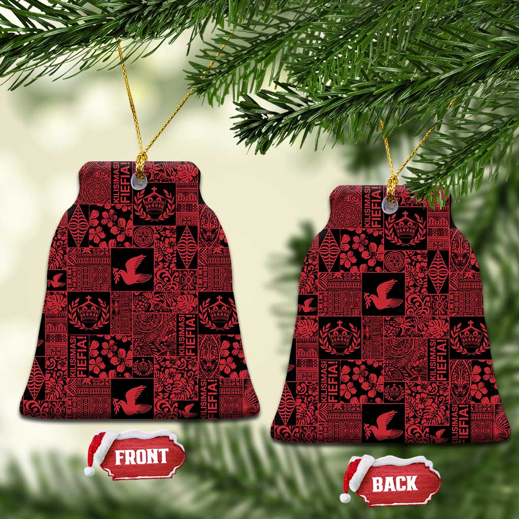 Black Tonga Kilisimasi Fiefia Ceramic Ornament Pacific Patchwork Xmas Vibes - Polynesian Pride