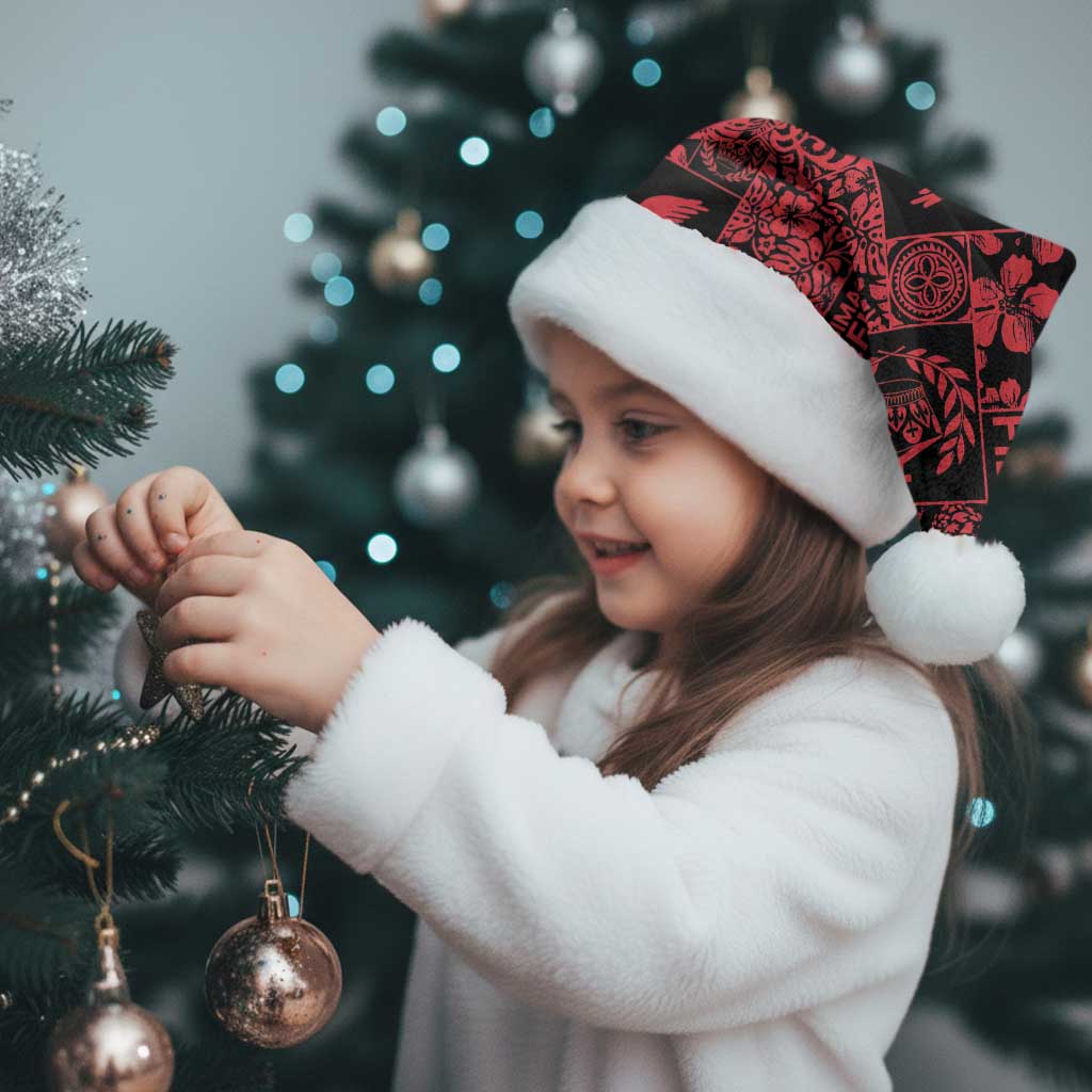 Black Tonga Kilisimasi Fiefia Christmas Santa Hat Pacific Patchwork Xmas Vibes - Polynesian Pride