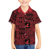 Black Tonga Kilisimasi Fiefia Family Matching Off Shoulder Short Dress and Hawaiian Shirt Pacific Patchwork Xmas Vibes - Polynesian Pride