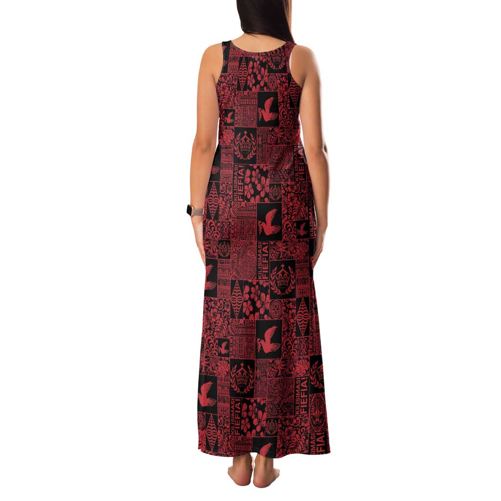 Black Tonga Kilisimasi Fiefia Family Matching Tank Maxi Dress and Hawaiian Shirt Pacific Patchwork Xmas Vibes - Polynesian Pride