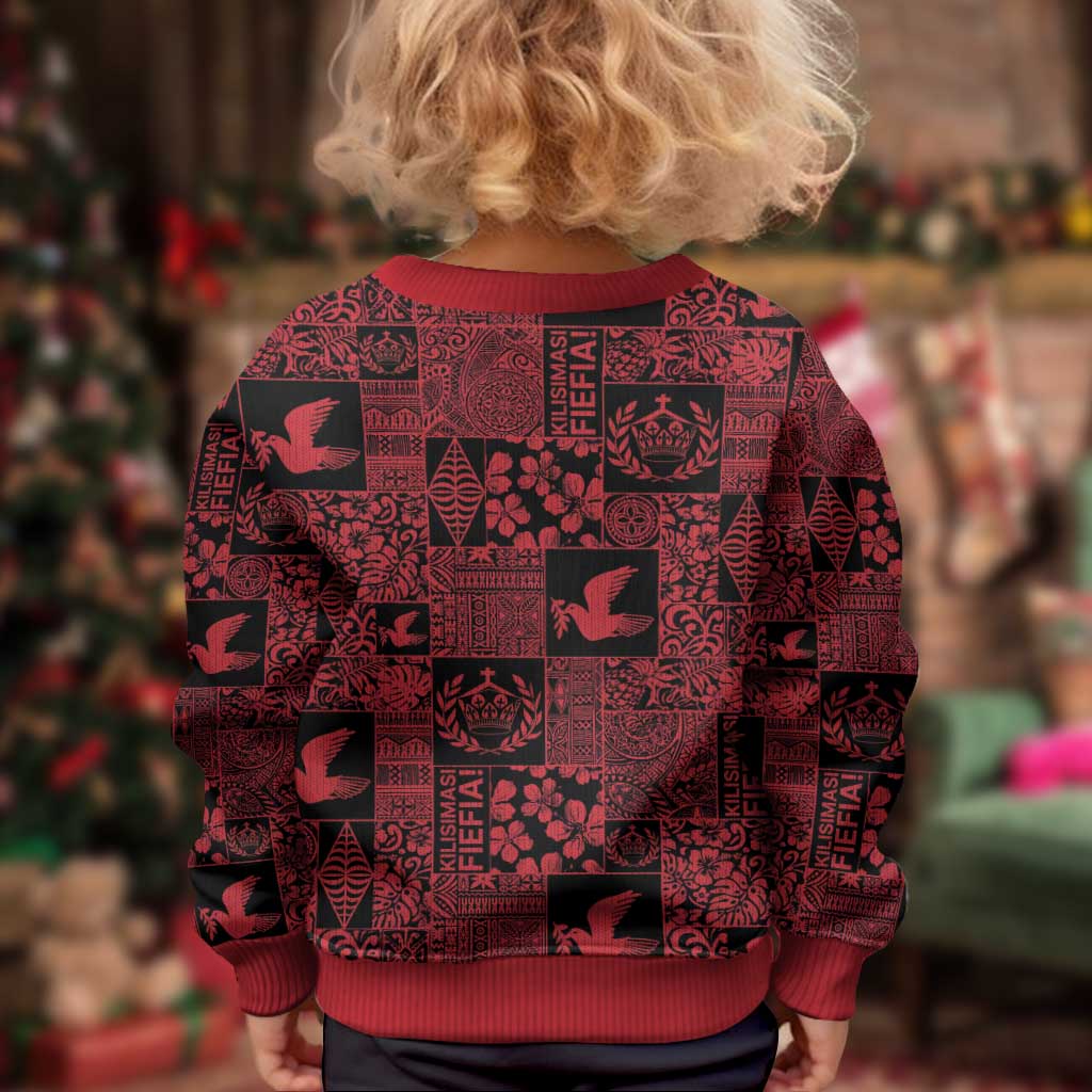 Black Tonga Kilisimasi Fiefia Kid Ugly Christmas Sweater Pacific Patchwork Xmas Vibes - Polynesian Pride