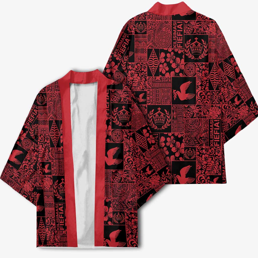 Black Tonga Kilisimasi Fiefia Kimono Pacific Patchwork Xmas Vibes - Polynesian Pride