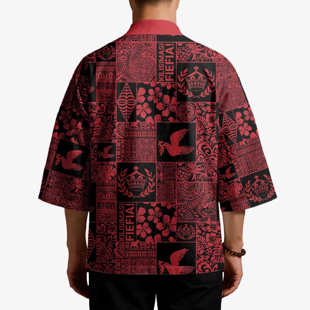 Black Tonga Kilisimasi Fiefia Kimono Pacific Patchwork Xmas Vibes - Polynesian Pride