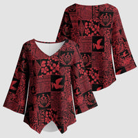 Black Tonga Kilisimasi Fiefia Kimono Sleeve Blouse Pacific Patchwork Xmas Vibes - Polynesian Pride
