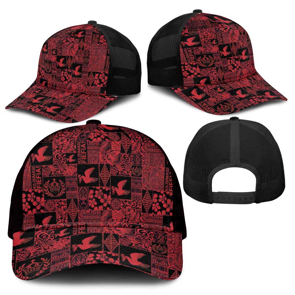 Black Tonga Kilisimasi Fiefia Mesh Trucker Cap Pacific Patchwork Xmas Vibes - Polynesian Pride
