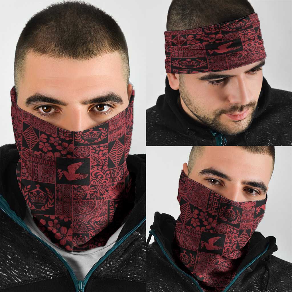 Black Tonga Kilisimasi Fiefia Neck Gaiter Pacific Patchwork Xmas Vibes - Polynesian Pride