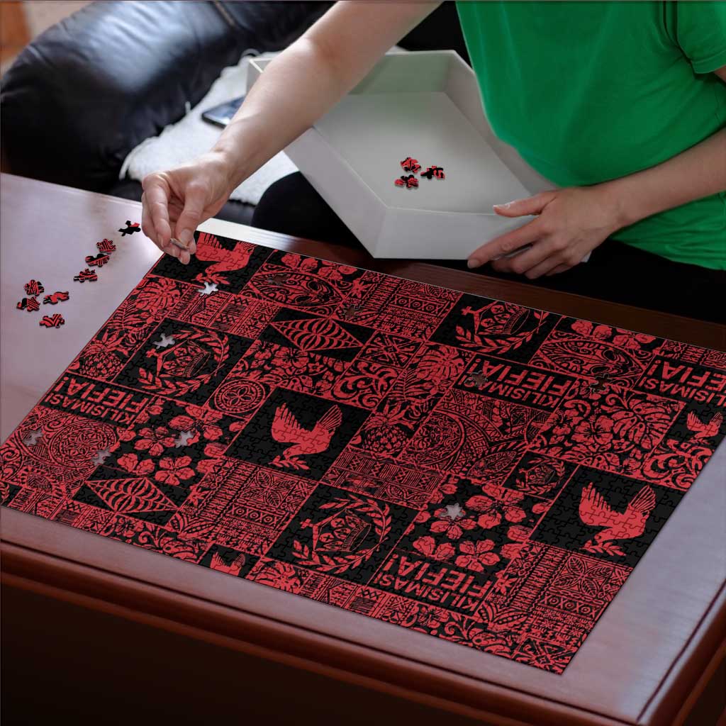 Black Tonga Kilisimasi Fiefia Puzzle Pacific Patchwork Xmas Vibes - Polynesian Pride
