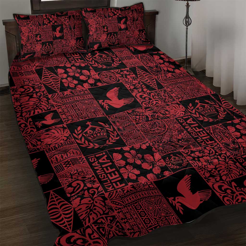 Black Tonga Kilisimasi Fiefia Quilt Bed Set Pacific Patchwork Xmas Vibes - Polynesian Pride