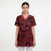 Black Tonga Kilisimasi Fiefia Scrub Top Pacific Patchwork Xmas Vibes - Polynesian Pride