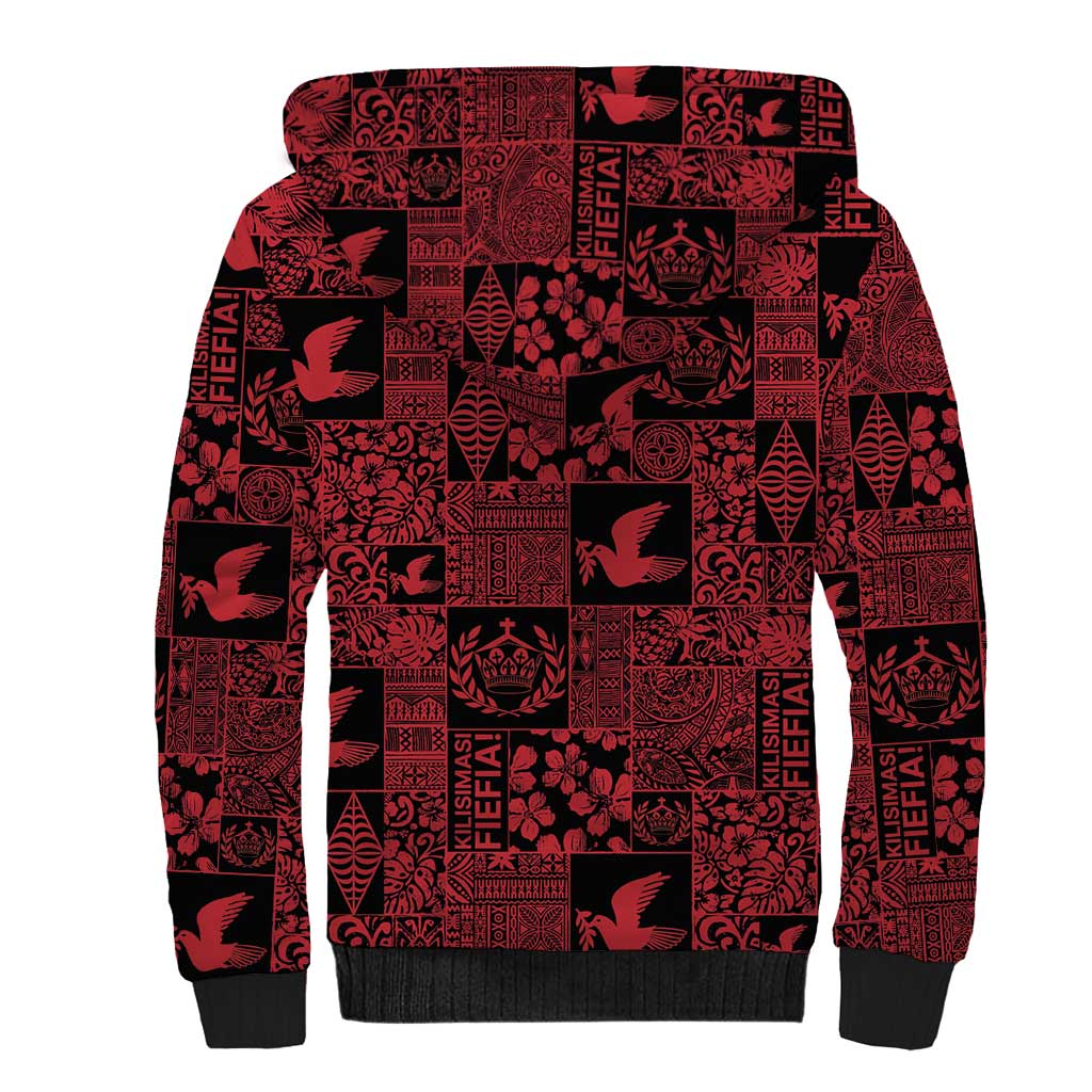 Black Tonga Kilisimasi Fiefia Sherpa Hoodie Pacific Patchwork Xmas Vibes - Polynesian Pride