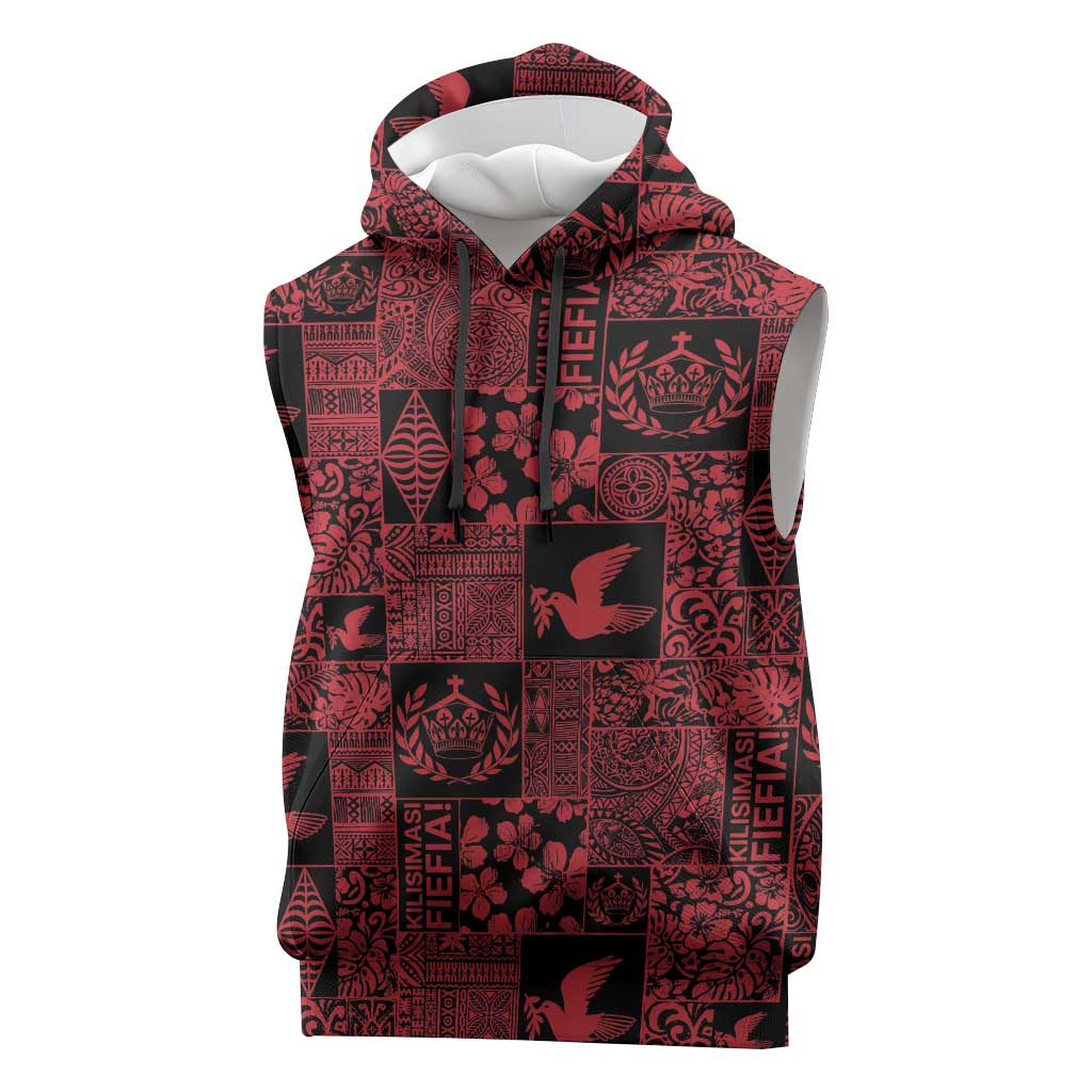 Black Tonga Kilisimasi Fiefia Sleeveless Hoodie Pacific Patchwork Xmas Vibes - Polynesian Pride