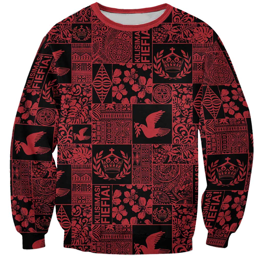 Black Tonga Kilisimasi Fiefia Sweatshirt Pacific Patchwork Xmas Vibes - Polynesian Pride
