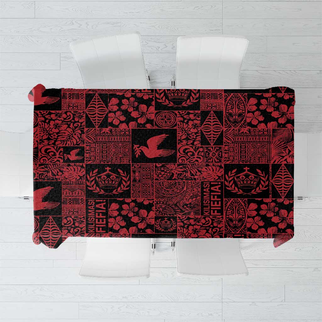 Black Tonga Kilisimasi Fiefia Tablecloth Pacific Patchwork Xmas Vibes - Polynesian Pride