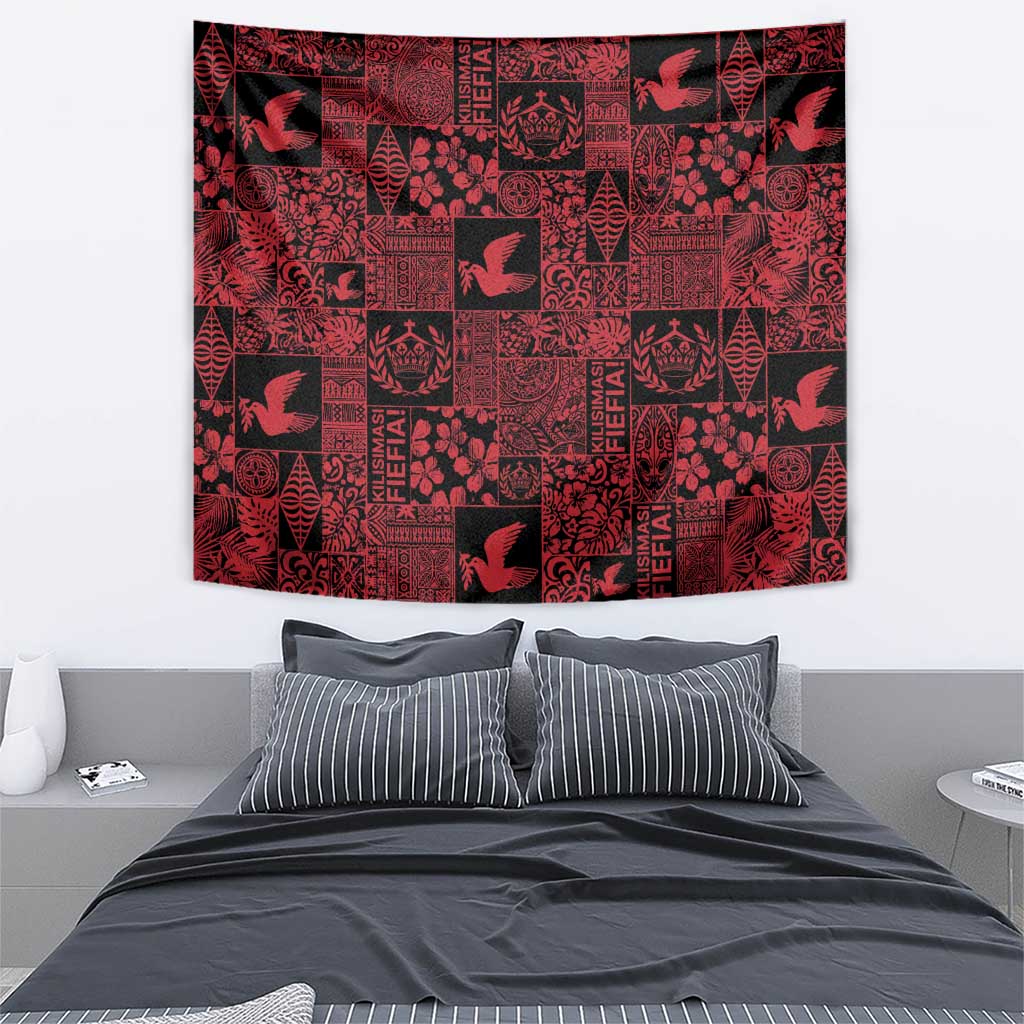 Black Tonga Kilisimasi Fiefia Tapestry Pacific Patchwork Xmas Vibes - Polynesian Pride