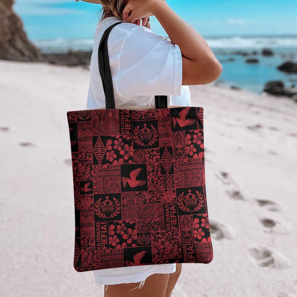 Black Tonga Kilisimasi Fiefia Tote Bag Pacific Patchwork Xmas Vibes - Polynesian Pride