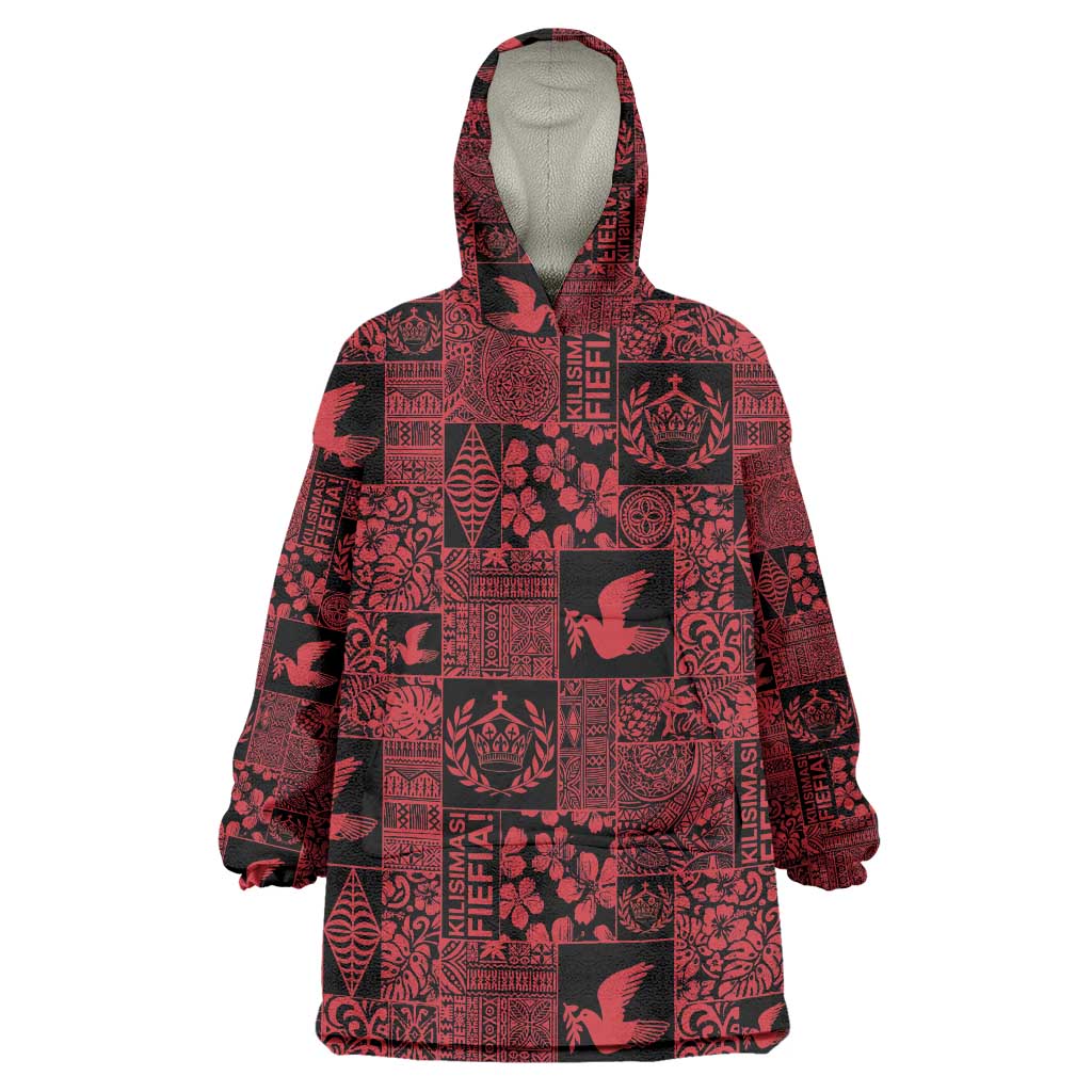 Black Tonga Kilisimasi Fiefia Wearable Blanket Hoodie Pacific Patchwork Xmas Vibes - Polynesian Pride