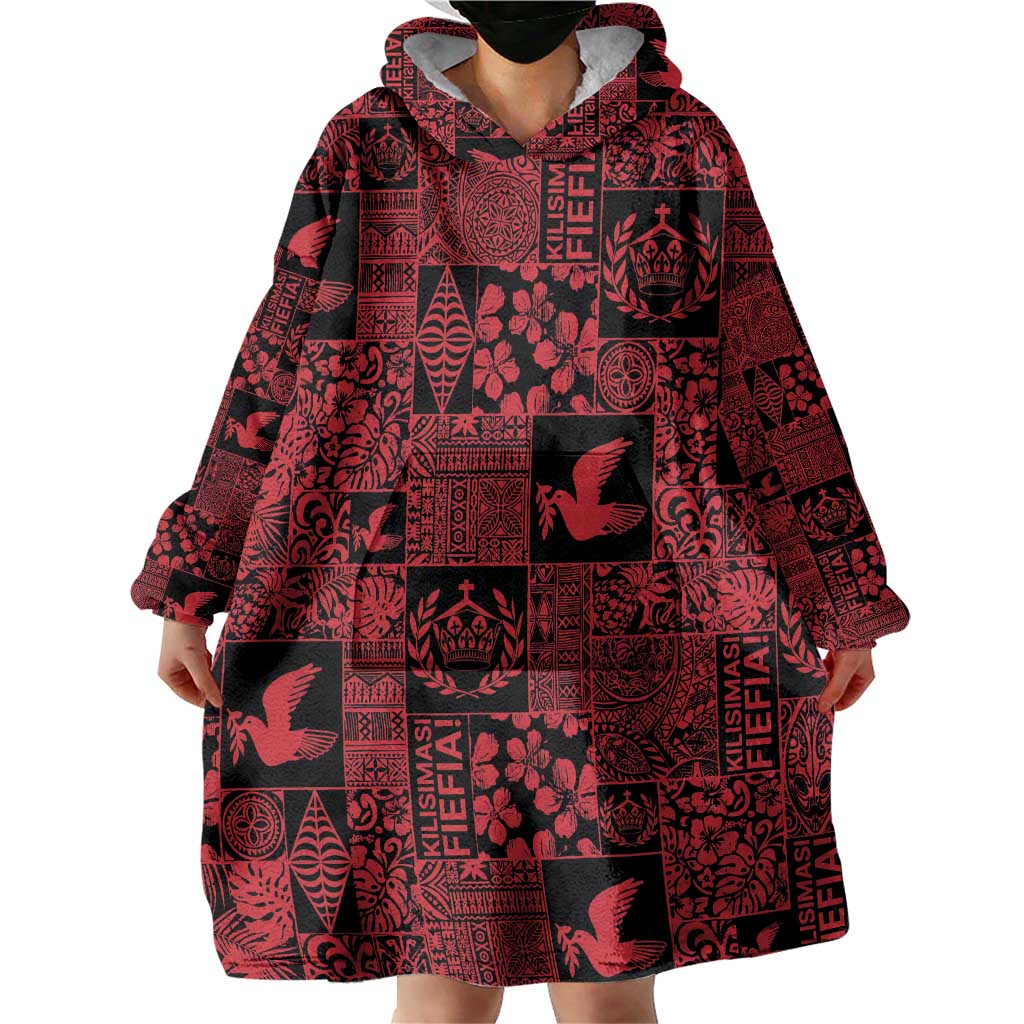 Black Tonga Kilisimasi Fiefia Wearable Blanket Hoodie Pacific Patchwork Xmas Vibes - Polynesian Pride