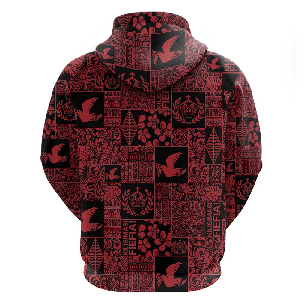 Black Tonga Kilisimasi Fiefia Zip Hoodie Pacific Patchwork Xmas Vibes - Polynesian Pride