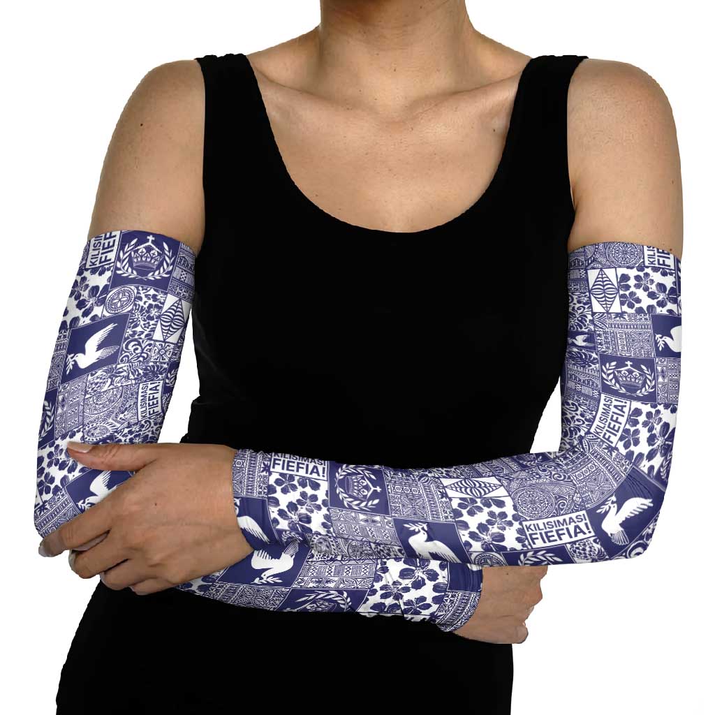 Blue Tonga Kilisimasi Fiefia Arm Sleeves Pacific Patchwork Xmas Vibes - Polynesian Pride