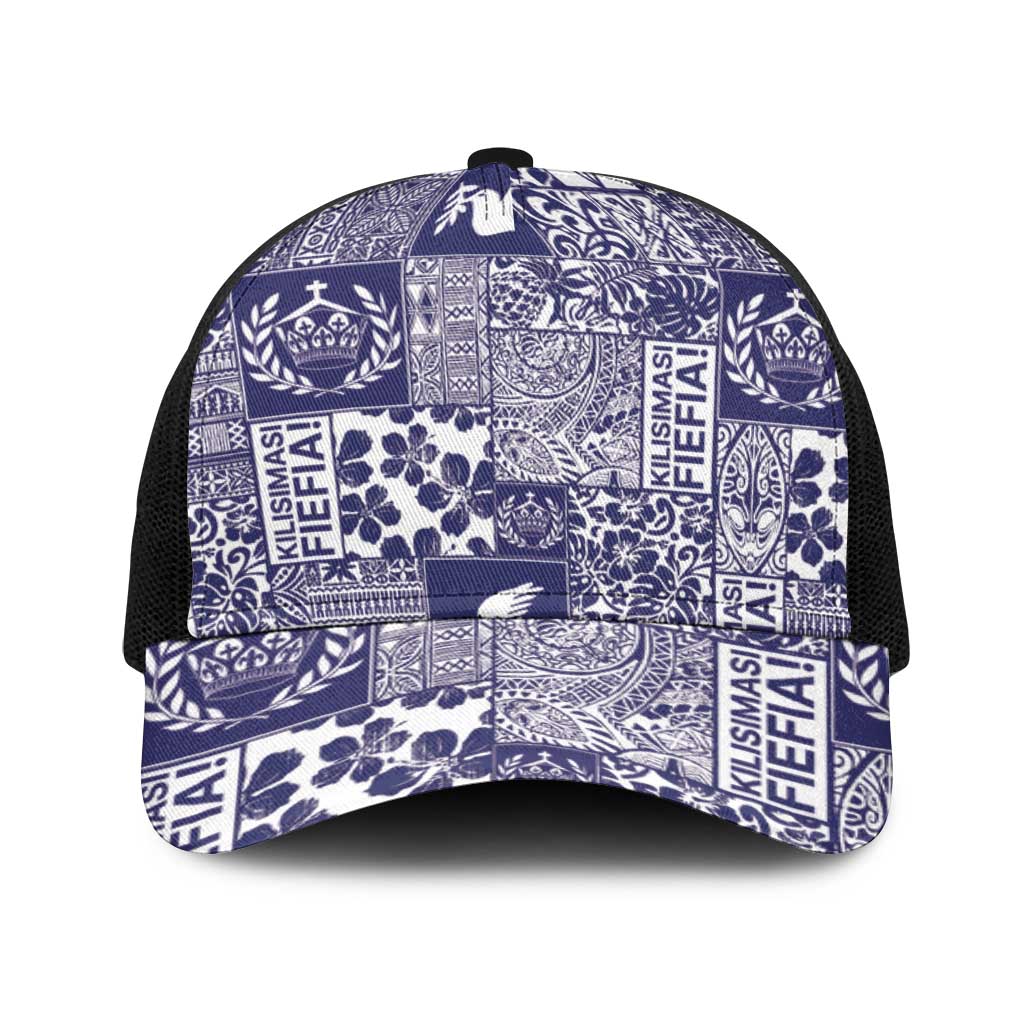 Blue Tonga Kilisimasi Fiefia Baseball Net Cap Pacific Patchwork Xmas Vibes - Polynesian Pride