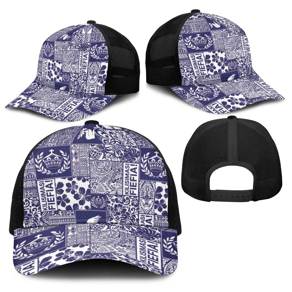 Blue Tonga Kilisimasi Fiefia Baseball Net Cap Pacific Patchwork Xmas Vibes - Polynesian Pride