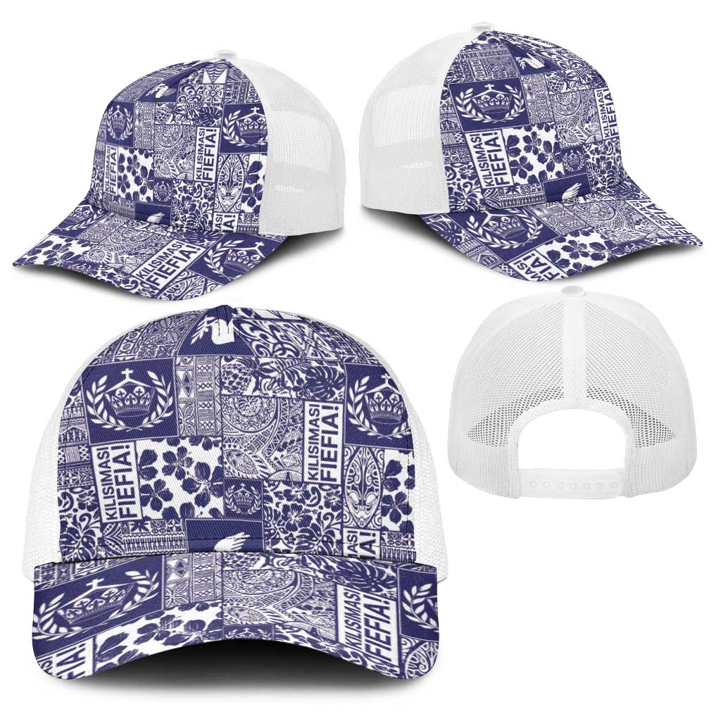 Blue Tonga Kilisimasi Fiefia Baseball Net Cap Pacific Patchwork Xmas Vibes - Polynesian Pride
