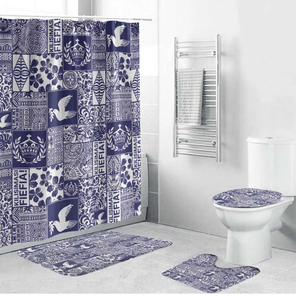 Blue Tonga Kilisimasi Fiefia Bathroom Set Pacific Patchwork Xmas Vibes - Polynesian Pride