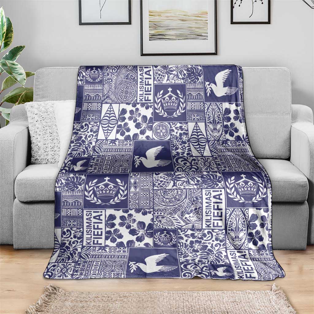 Blue Tonga Kilisimasi Fiefia Blanket Pacific Patchwork Xmas Vibes - Polynesian Pride