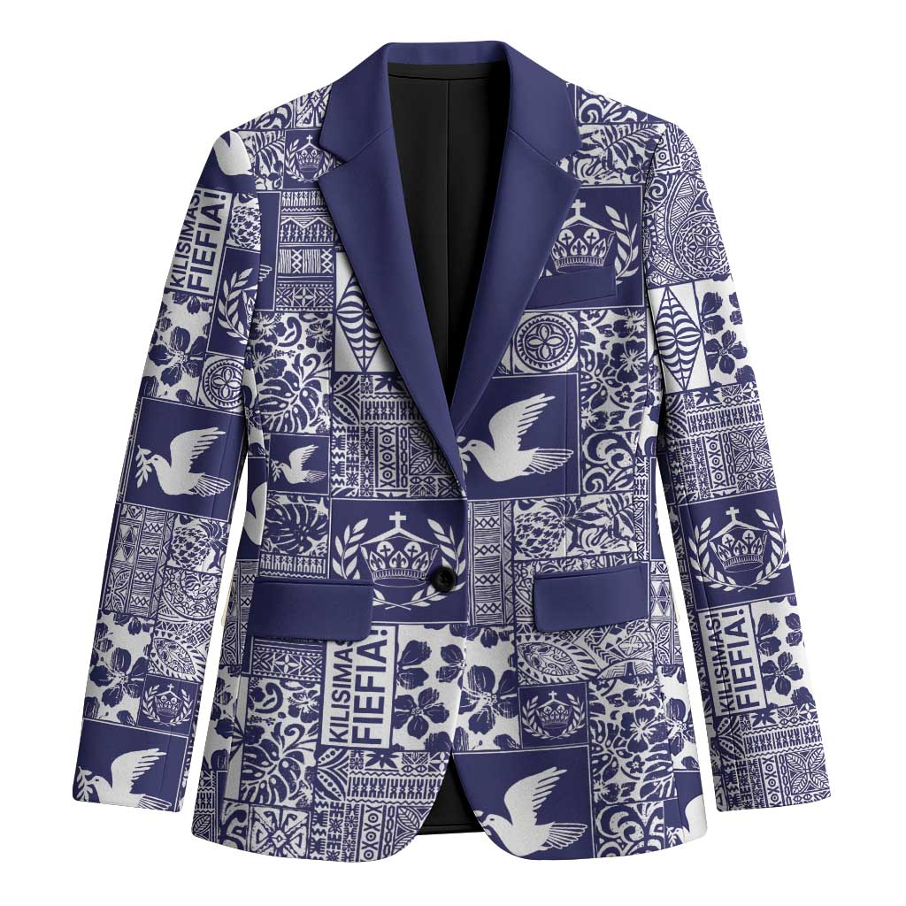 Blue Tonga Kilisimasi Fiefia Blazer Pacific Patchwork Xmas Vibes - Polynesian Pride