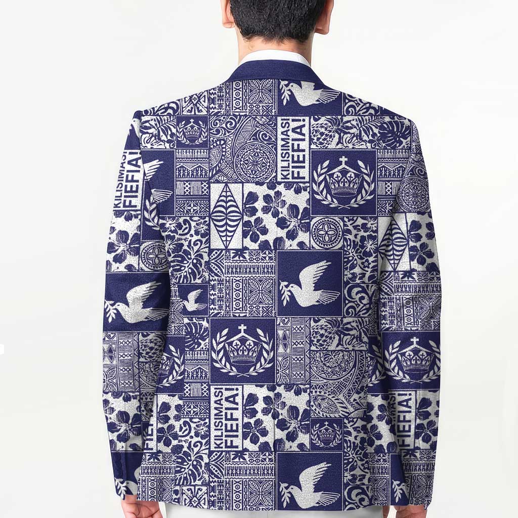 Blue Tonga Kilisimasi Fiefia Blazer Pacific Patchwork Xmas Vibes - Polynesian Pride