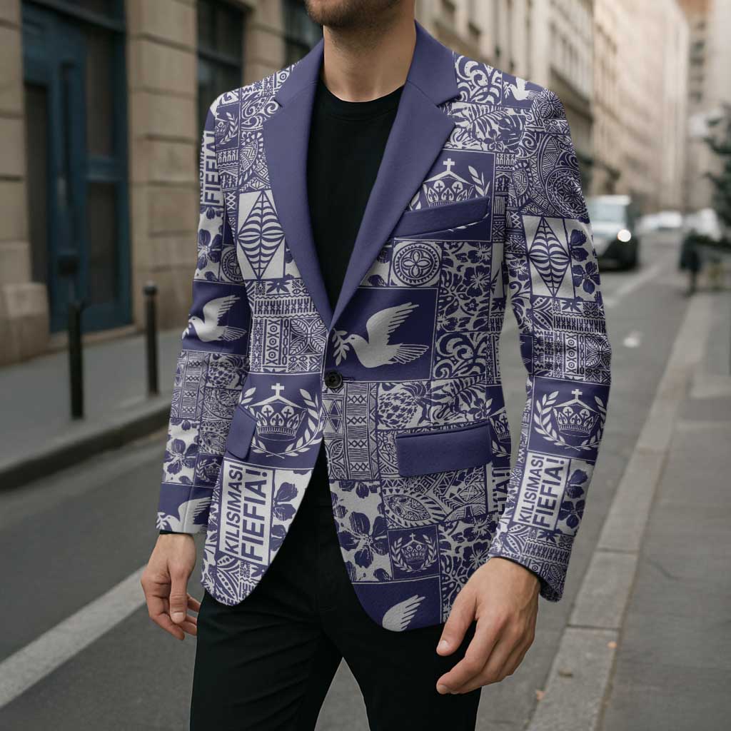 Blue Tonga Kilisimasi Fiefia Blazer Pacific Patchwork Xmas Vibes - Polynesian Pride